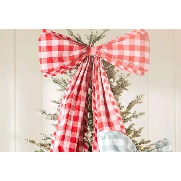 Anthropologie Gingham Bow Tree Topper Red NIP - Picture 4 of 9